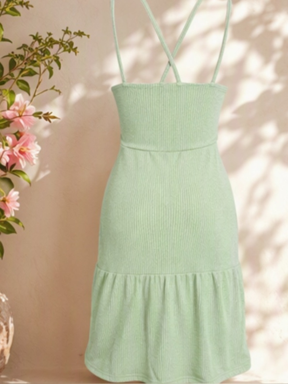 🌷 Caution To The Wind🌷 Mint Green Ribbed Ruffle Dress - Picture 6 of 11